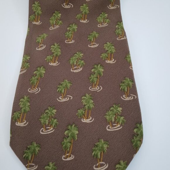 Tommy Bahama Silk Neck Tie Brown Palm Trees Motif - Picture 2 of 7